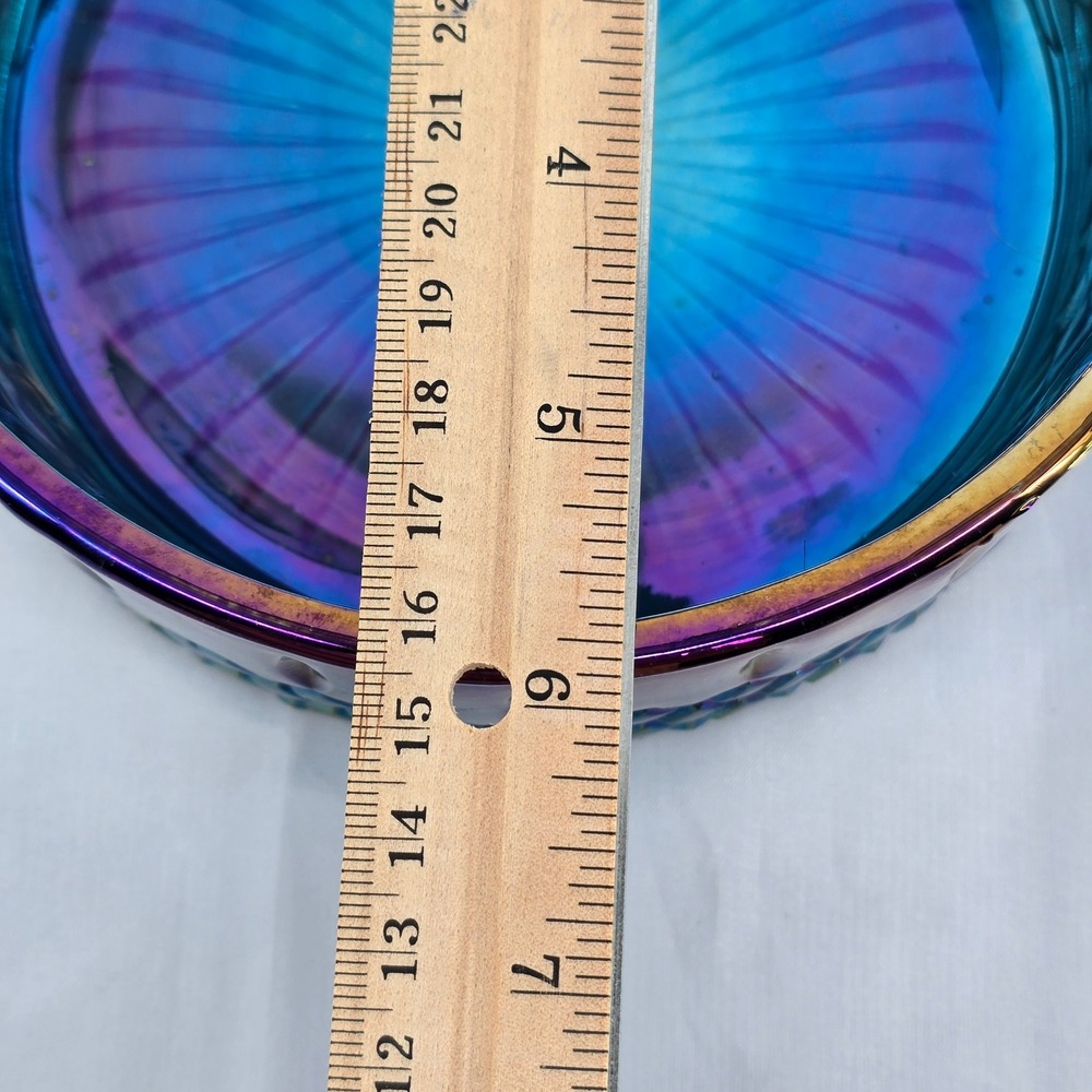 Vintage Iridescent Blue Carnival Glass Trinket Dish Lidded Candy Jar Oil Slick - Picture 4 of 9